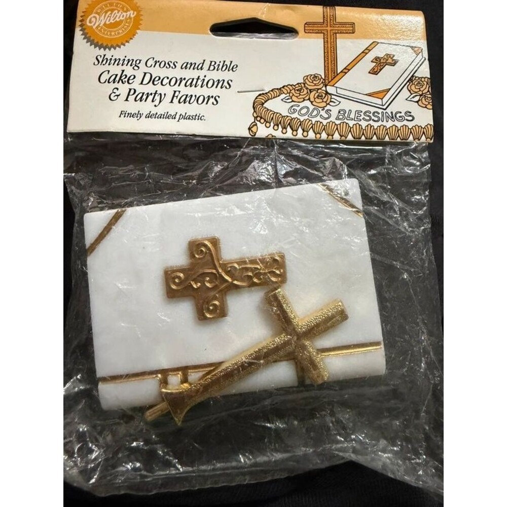 c. 1995 Wilton Shining Cross and Bible Cake Decorations & Party Favors - NEW in